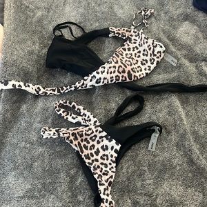 SHEIN cheetah/ black cross swimsuit set